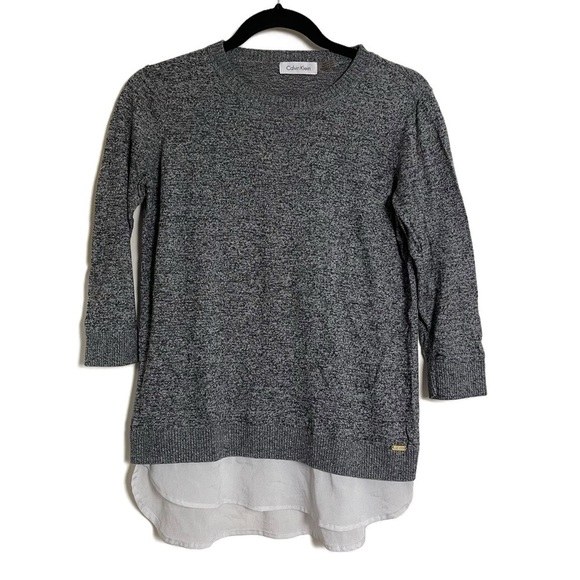 CALVIN KLEIN Heather Gray Tunic Sweater Top with Faux Blouse 3/4 Sleeve - Picture 2 of 10